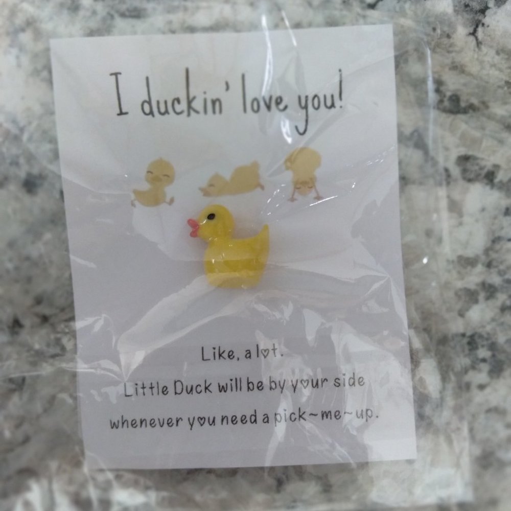 Pocket hug resin duck. "I Duckn' love you" Cute novelty duck.